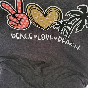 Ladies Peace Love Beach Graphic Tee - Charcoal